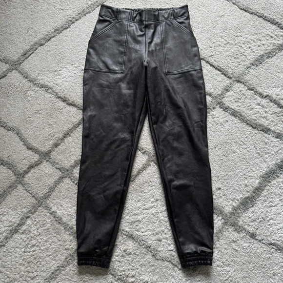 SPANX Faux Leather Jogger black brown high rise pull on large - Picture 2 of 13